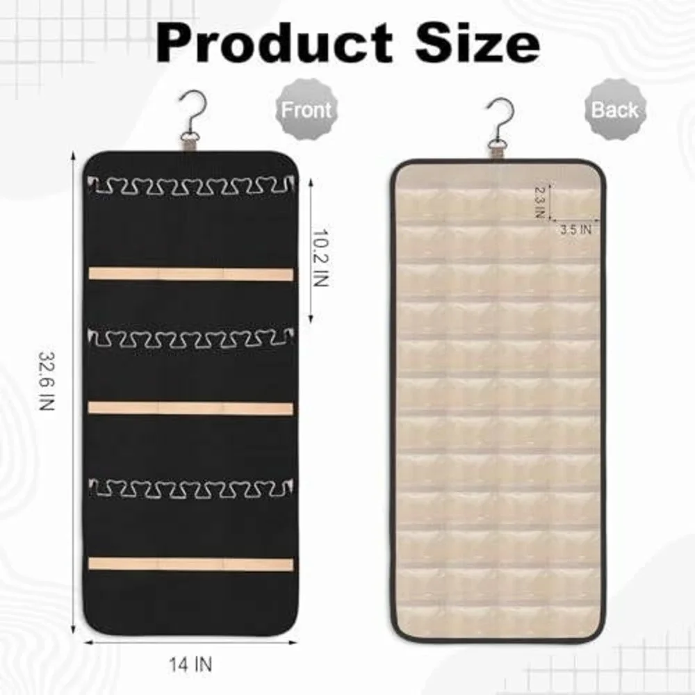 Double Sided Hanging Jewelry Organizer 40 Pockets 20 Hooks Necklace Holder Black